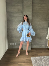 Cargar imagen en el visor de la galería, Caliope - Vestido corto azul con olanes