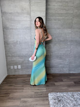 Cargar imagen en el visor de la galería, Ziana - Vestido largo mesh aqua con amarillo