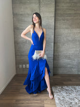 Cargar imagen en el visor de la galería, Manuela - Vestido azul largo con olanes