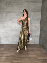 Cargar imagen en el visor de la galería, Eclipse - Vestido midi plisado dorado negro