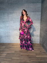 Cargar imagen en el visor de la galería, Floralia - Vestido largo con mangas estampado floral olivo