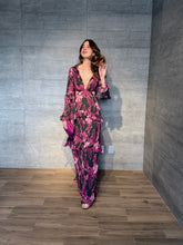 Cargar imagen en el visor de la galería, Floralia - Vestido largo con mangas estampado floral olivo