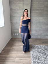 Cargar imagen en el visor de la galería, Nirvana - Vestido maxi mesh con brillo color azul marino