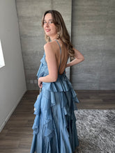 Cargar imagen en el visor de la galería, Hilda - Vestido largo con olanes azul