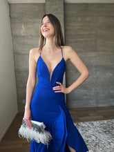 Cargar imagen en el visor de la galería, Manuela - Vestido azul largo con olanes