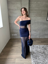 Cargar imagen en el visor de la galería, Nirvana - Vestido maxi mesh con brillo color azul marino