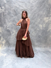 Cargar imagen en el visor de la galería, Barroca - Vestido largo de tul color chocolate