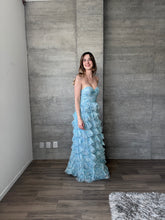 Cargar imagen en el visor de la galería, Coraline - Vestido largo de tul floral azul turquesa