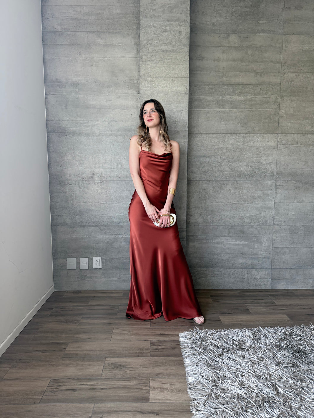 Maja - Vestido largo color cobre