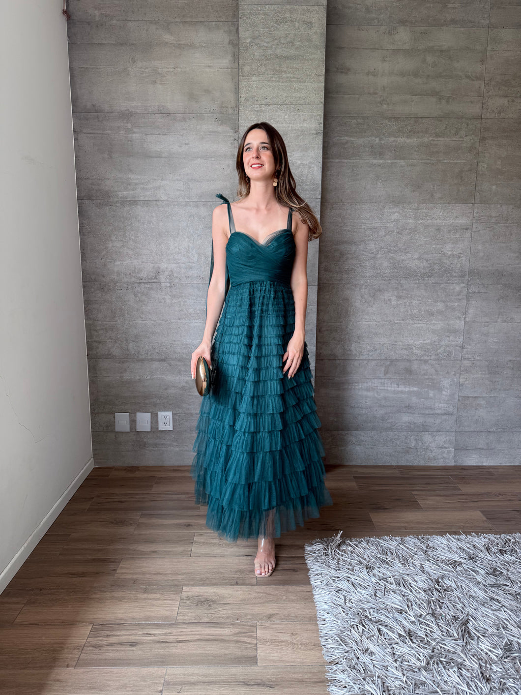 Lena - Vestido midi de tul verde