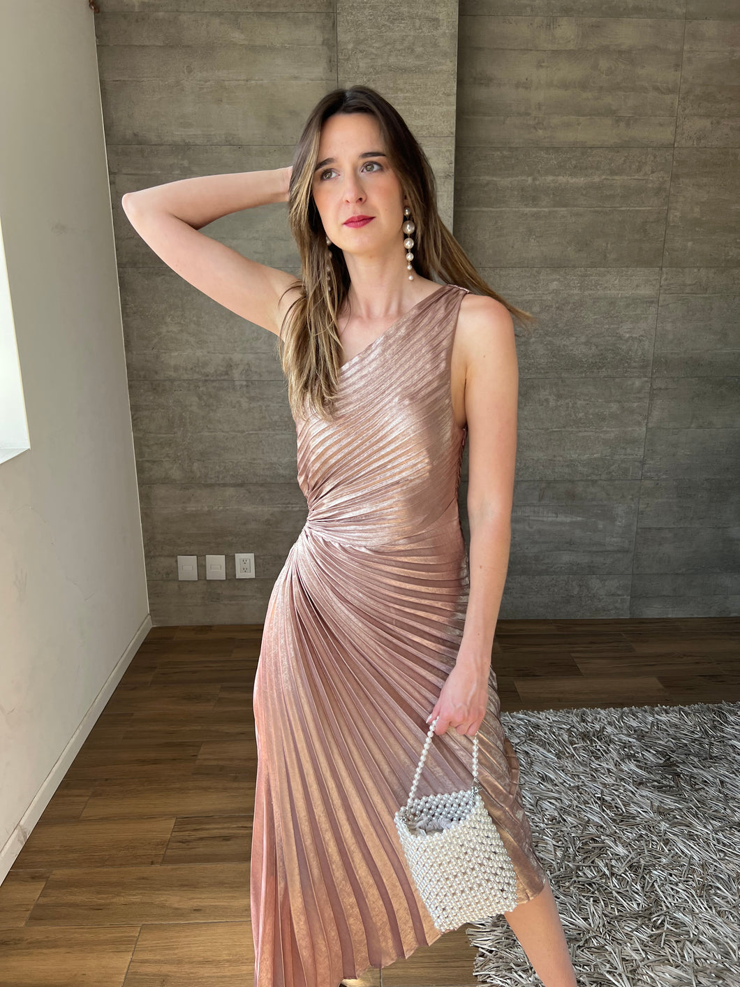 Sahara - Vestido plisado rosegold