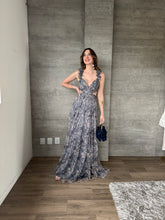 Cargar imagen en el visor de la galería, Ariana - Vestido largo floral azul pizarra multi

