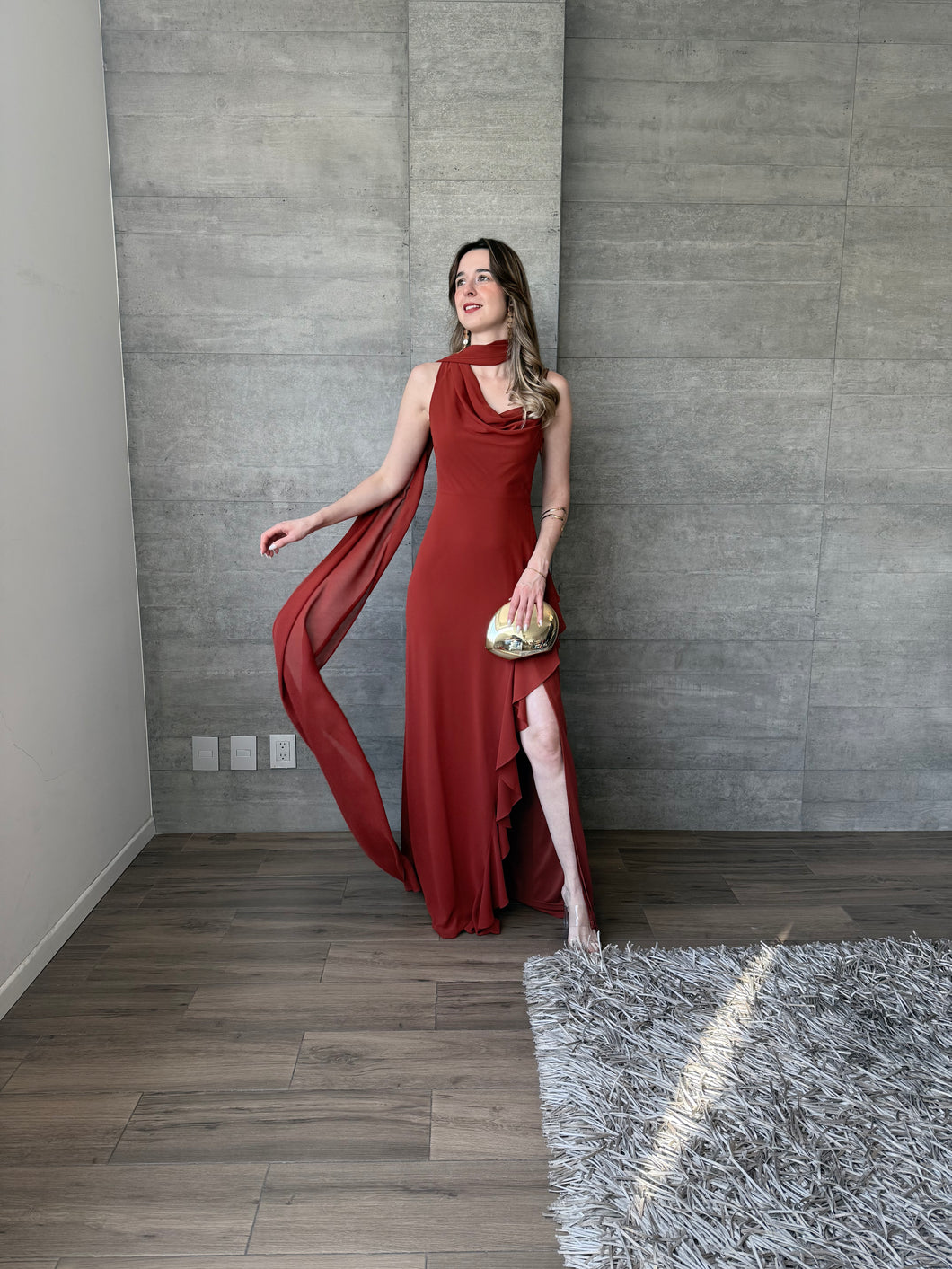 Silvana - Vestido largo color terracota