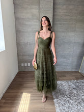 Cargar imagen en el visor de la galería, Lena - Vestido midi de tul color olivo
