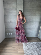 Cargar imagen en el visor de la galería, Ariana - Vestido de tul estampado floral burdeos

