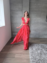Cargar imagen en el visor de la galería, Carmine - Vestido largo estampado floral rojo
