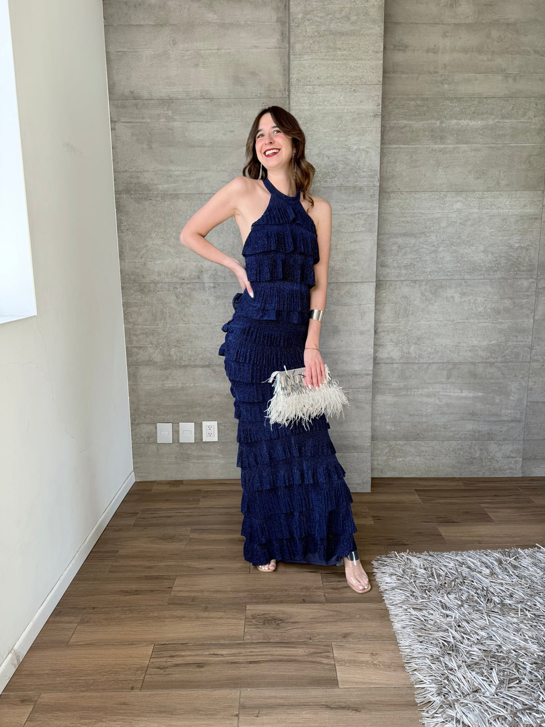 Eleonora - Vestido largo halter azul marino