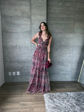 Cargar imagen en el visor de la galería, Ariana - Vestido de tul estampado floral burdeos

