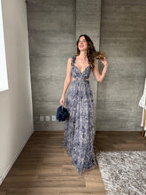 Cargar imagen en el visor de la galería, Ariana - Vestido largo floral azul pizarra multi
