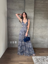 Cargar imagen en el visor de la galería, Ariana - Vestido largo floral azul pizarra multi

