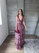 Cargar imagen en el visor de la galería, Ariana - Vestido de tul estampado floral burdeos
