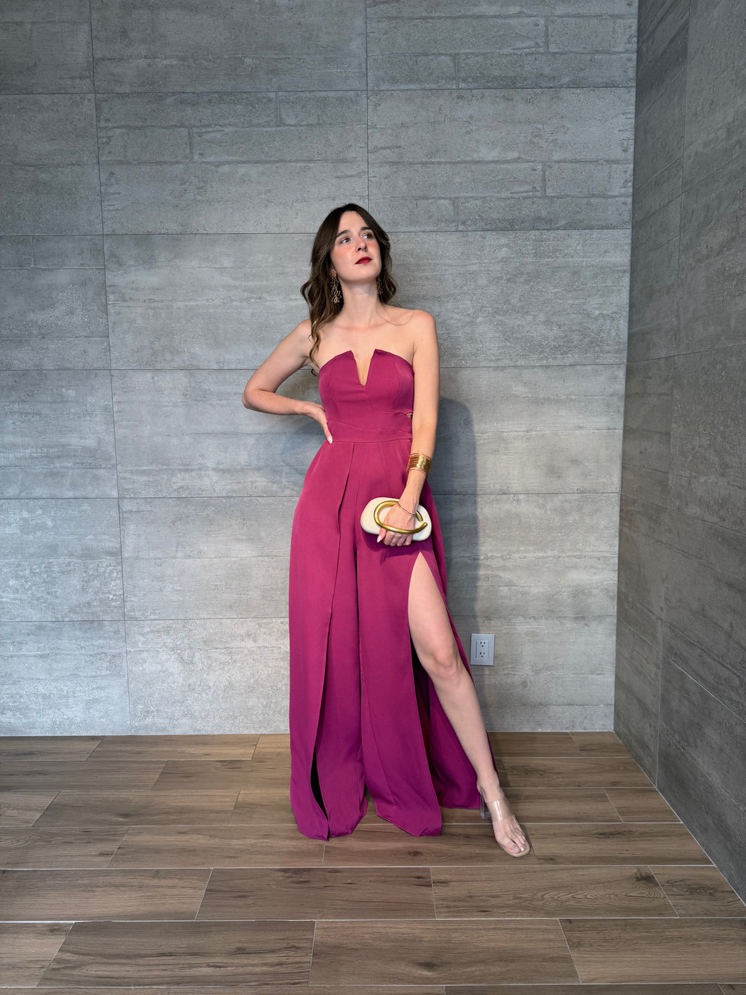 Monique - Jumpsuit strapless magenta