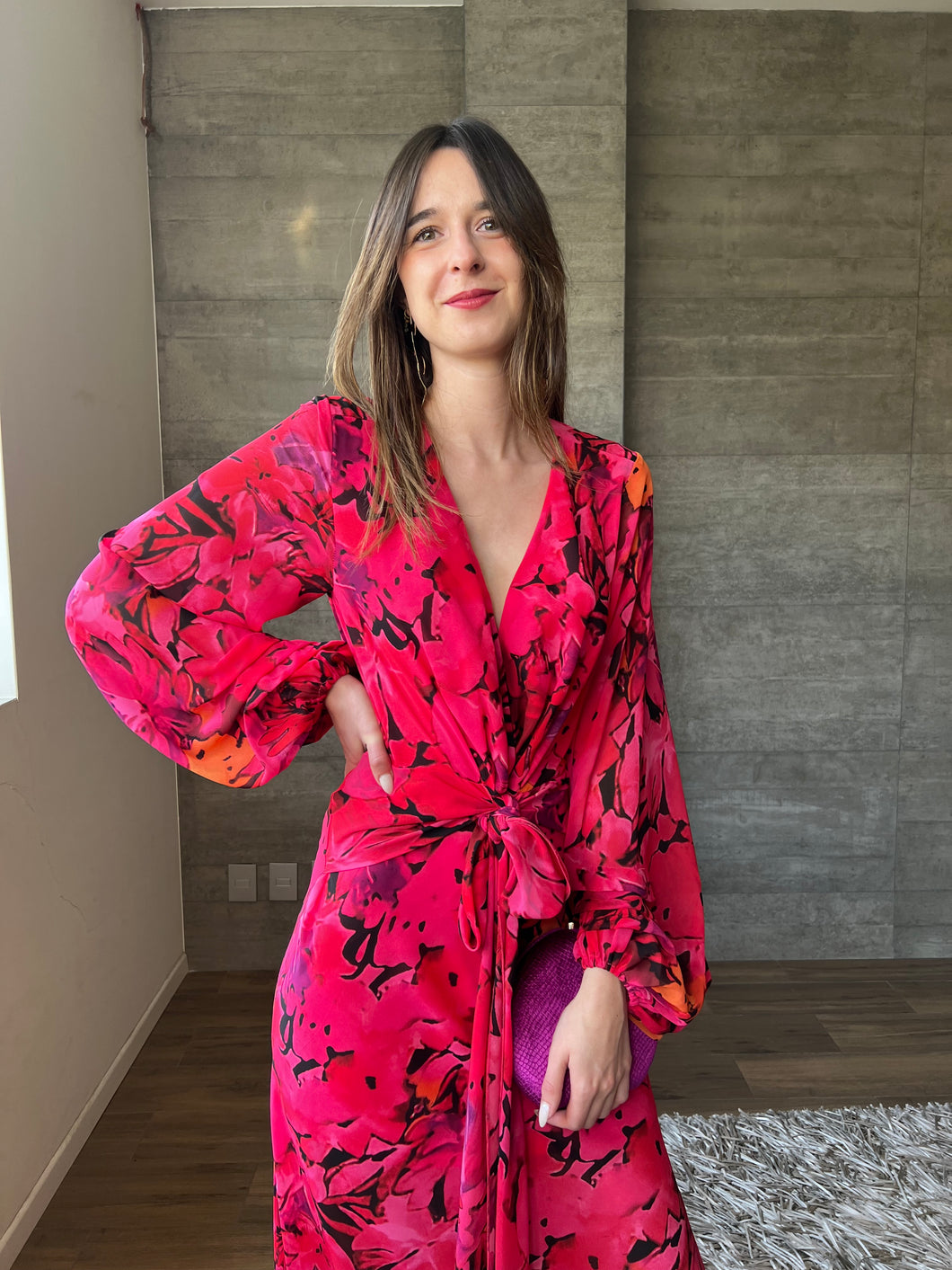 Hanna - Vestido largo floral con mangas