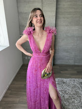 Cargar imagen en el visor de la galería, Begoña - Vestido largo de tul floral rosa
