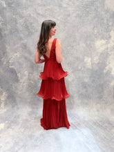 Cargar imagen en el visor de la galería, Juliette - Vestido largo plisado color terracota
