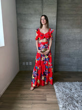 Cargar imagen en el visor de la galería, Lima - Vestido rojo floral dos piezas
