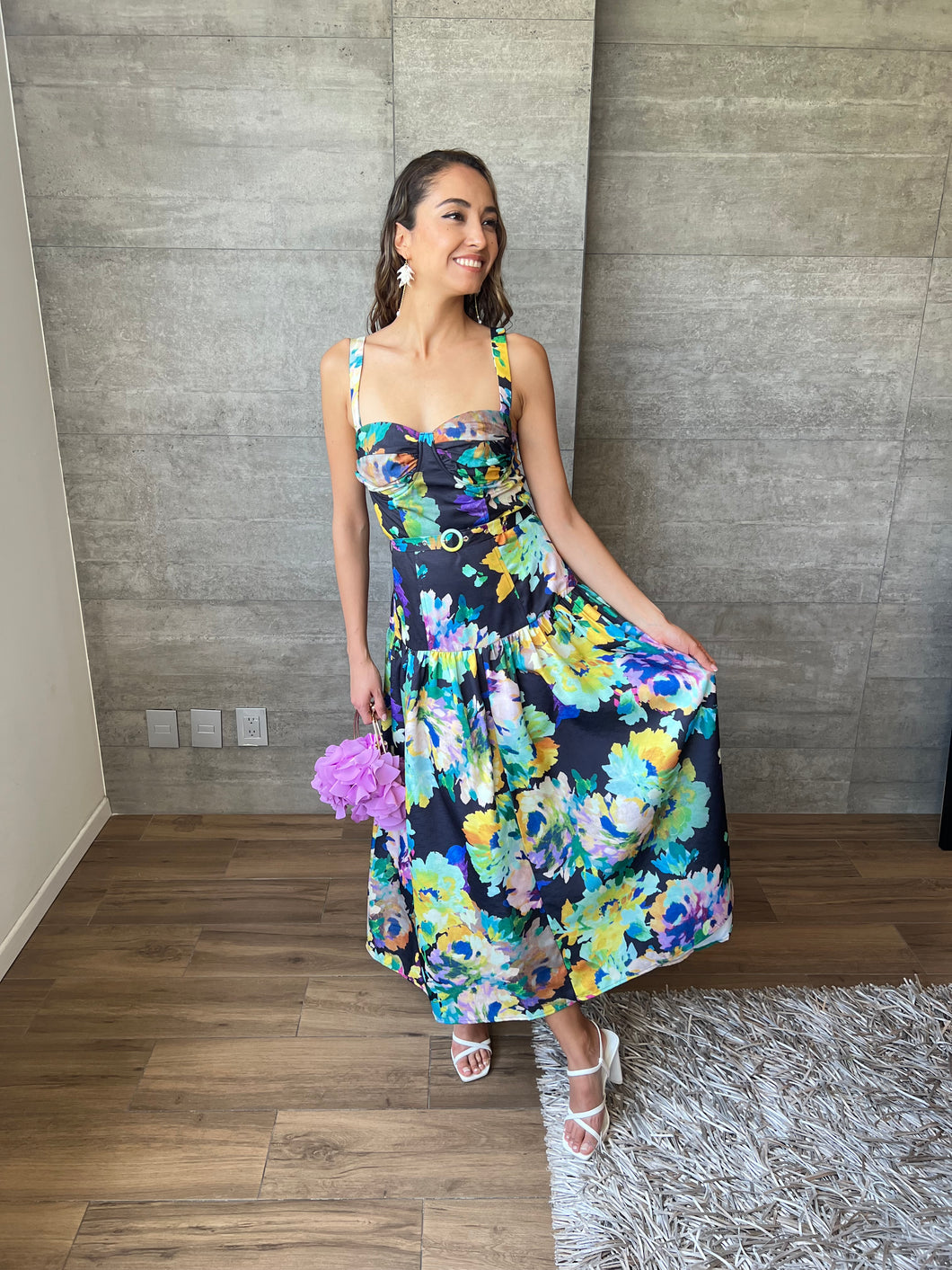 Martina - Vestido midi floral de tirantes