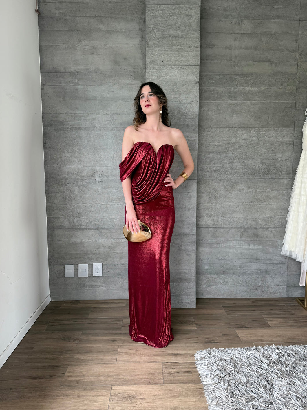 Galilea - Vestido largo strapless vino