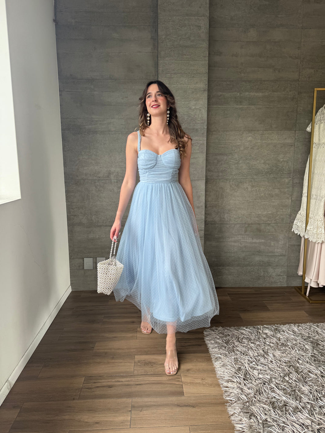 Clarisse - Vestido midi de tul azul
