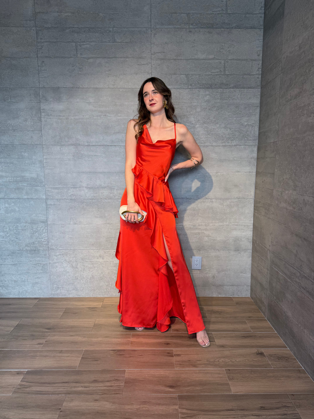 Agatha - Vestido largo naranja con olanes