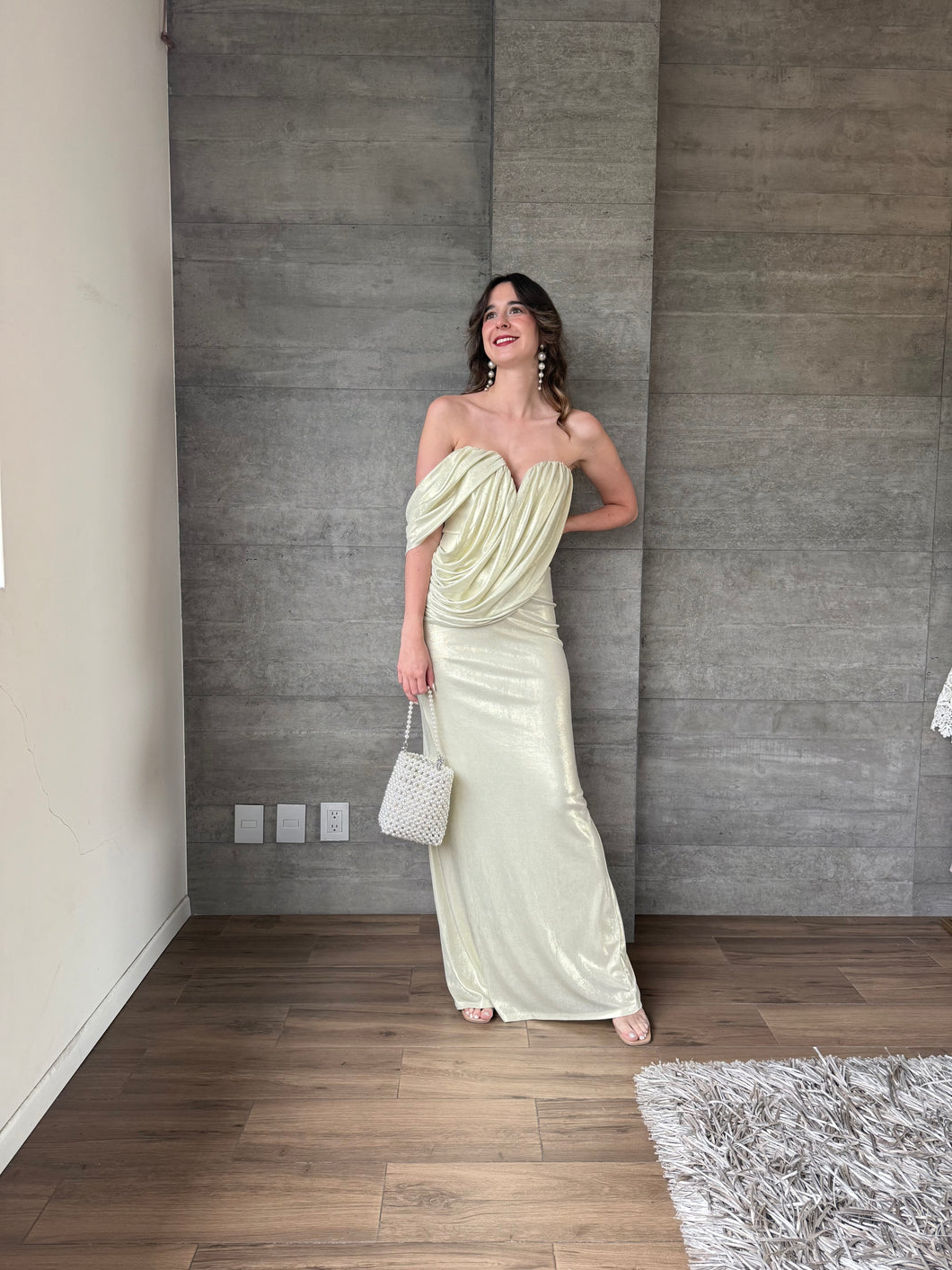 Galilea - Vestido largo strapless champagne