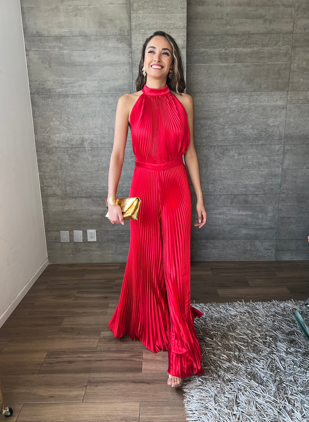 Gala - Jumpsuit rojo plisado halter