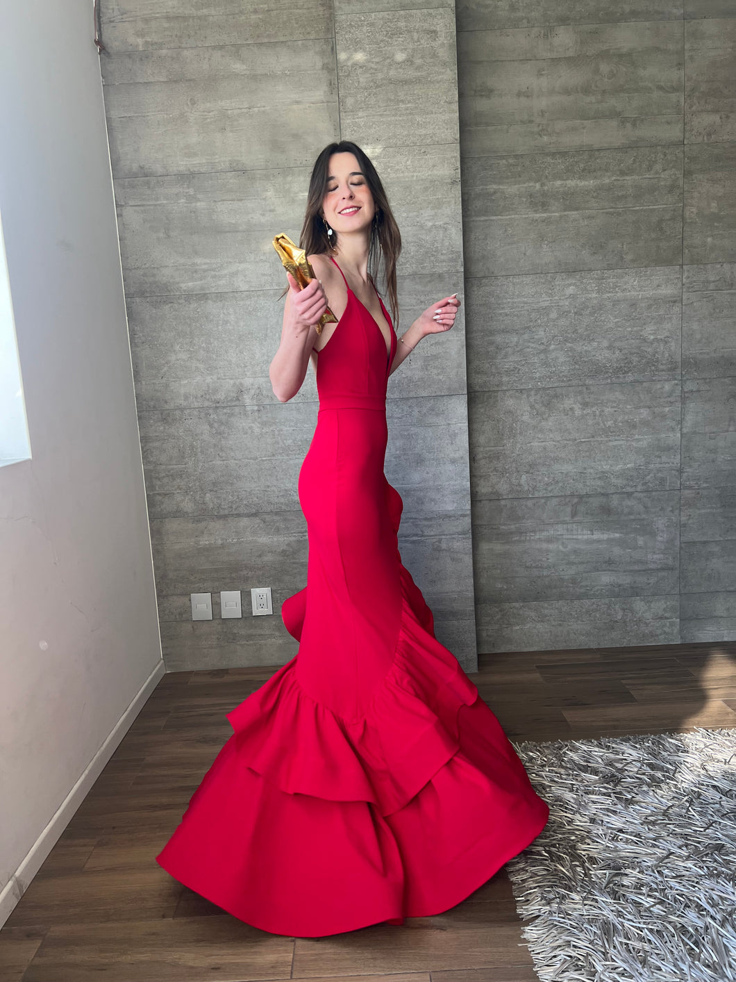 Manuela - Vestido rojo largo con olanes