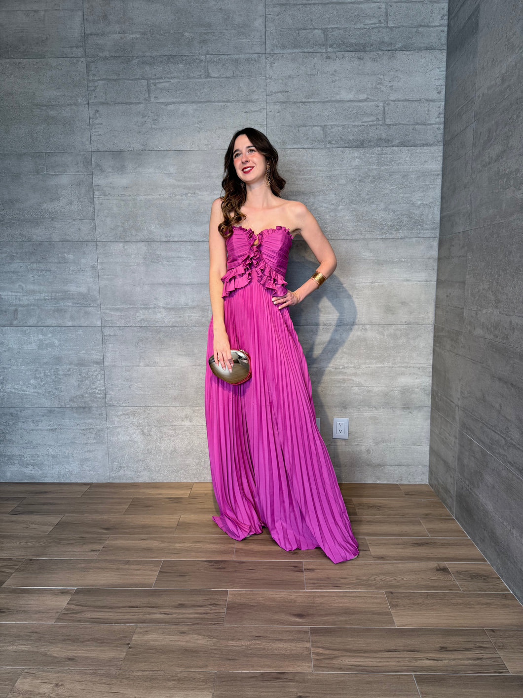 Marisma - Vestido largo plisado rosa