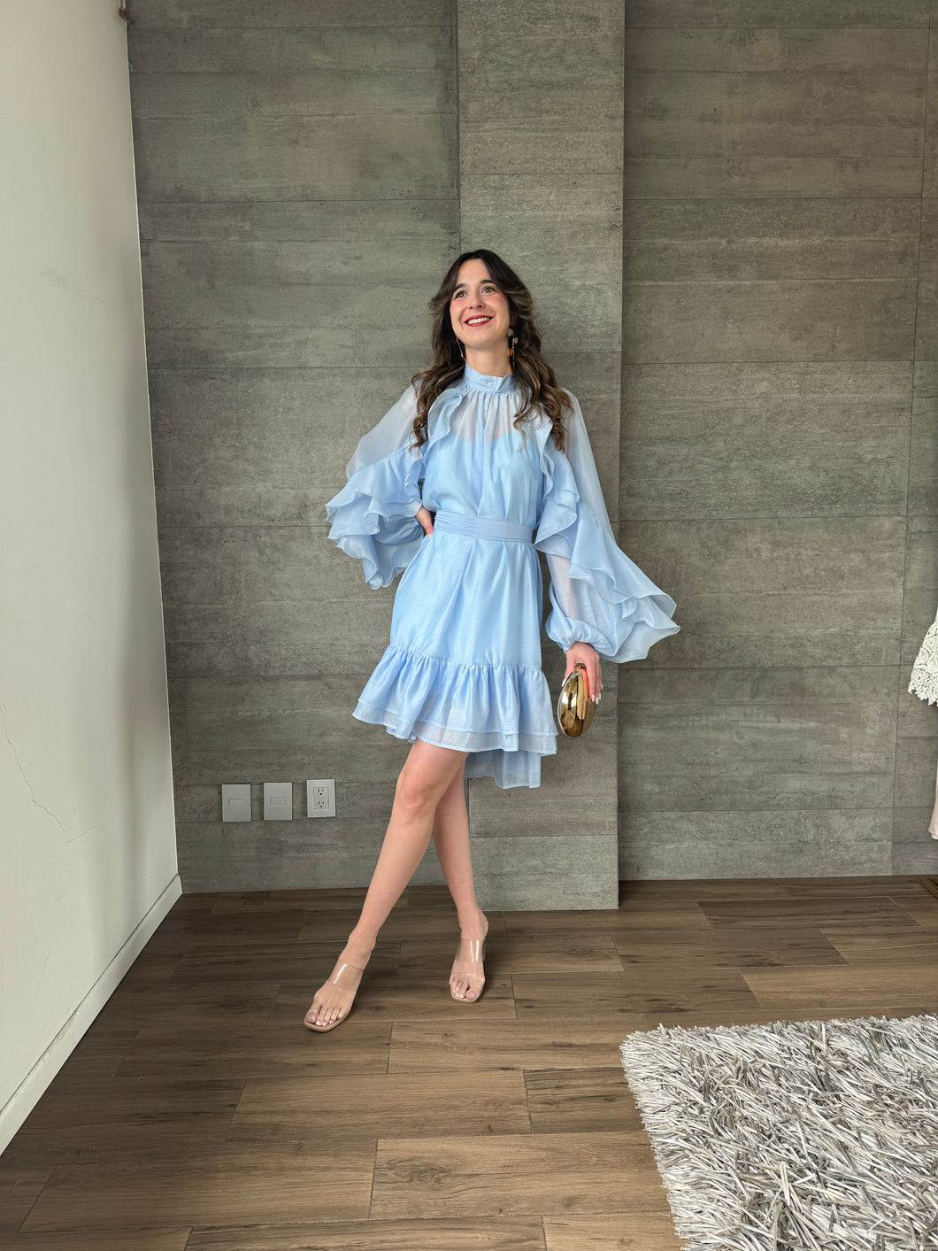 Caliope - Vestido corto azul con olanes