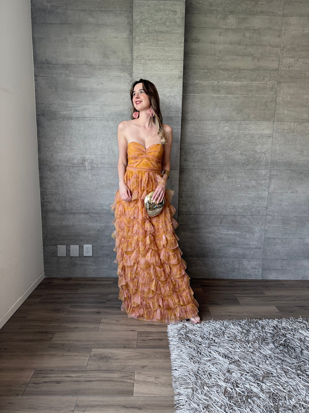 Coraline - Vestido largo de tul color mostaza