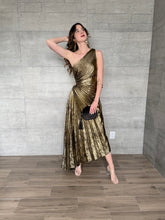 Cargar imagen en el visor de la galería, Eclipse - Vestido midi plisado dorado negro
