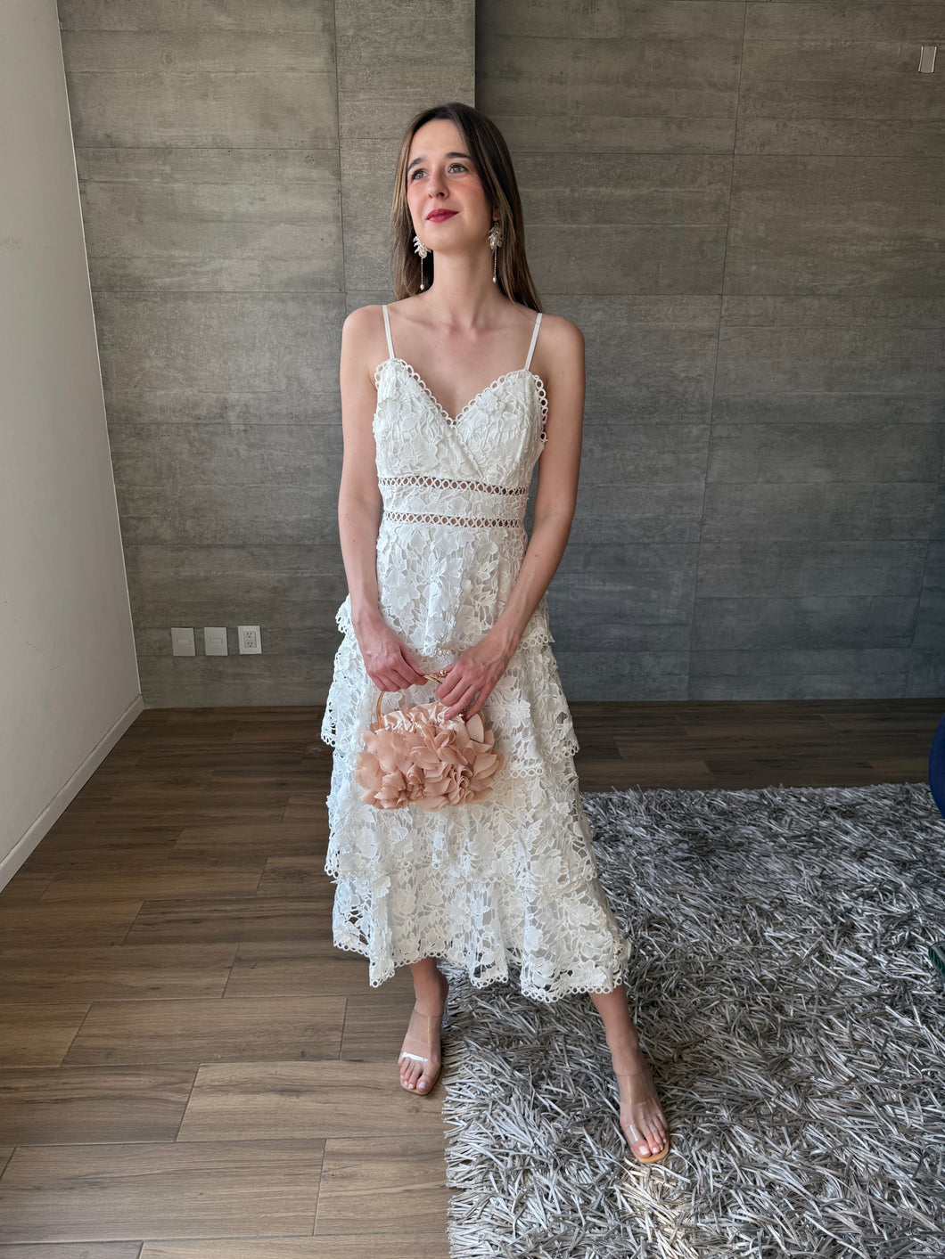 Peonia - Vestido midi crochet blanco