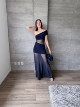 Cargar imagen en el visor de la galería, Nirvana - Vestido maxi mesh con brillo color azul marino

