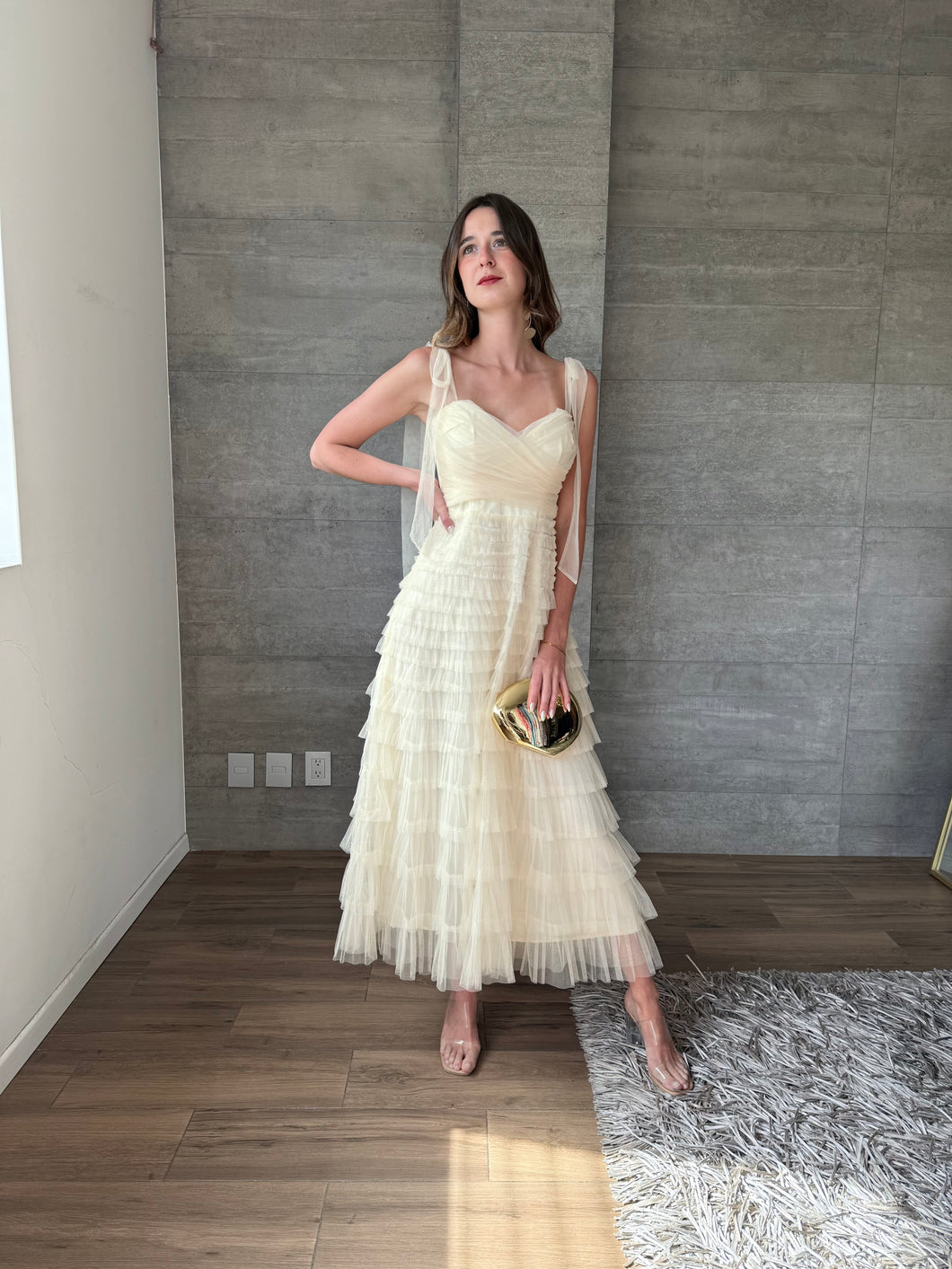 Lena - Vestido de tul midi color crema