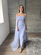 Cargar imagen en el visor de la galería, Venus - Vestido largo strapless con capa azul
