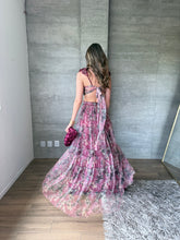 Cargar imagen en el visor de la galería, Ariana - Vestido de tul estampado floral burdeos
