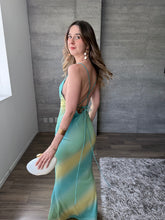 Cargar imagen en el visor de la galería, Ziana - Vestido largo mesh aqua con amarillo
