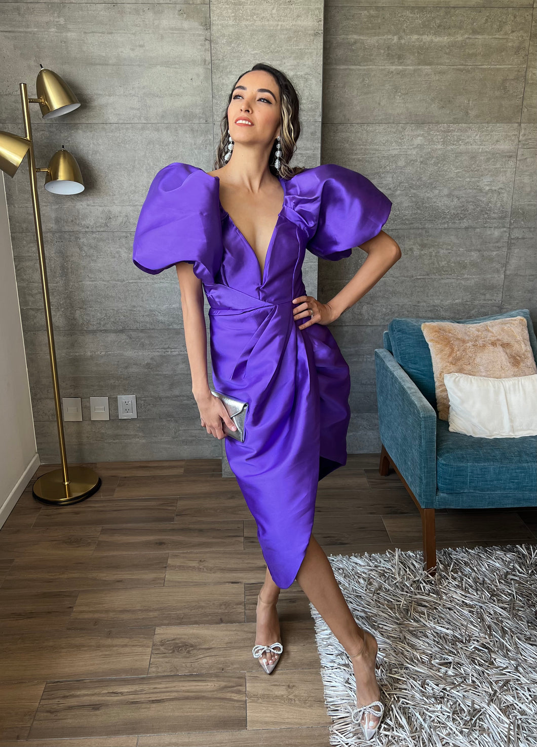 Macarena - Vestido morado midi satinado