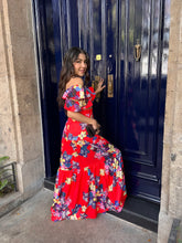 Cargar imagen en el visor de la galería, Lima - Vestido rojo floral dos piezas
